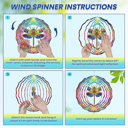 FLAGWIX Dragonfly Gifts for Women - 3D Stainless Steel Metal Wind Spinners 12 in - Dragonfly Wind Spinners Outdoor, Yard Garden Decor for Outside, Mothers Day Birthday Garden Gifts for Mom Grandma