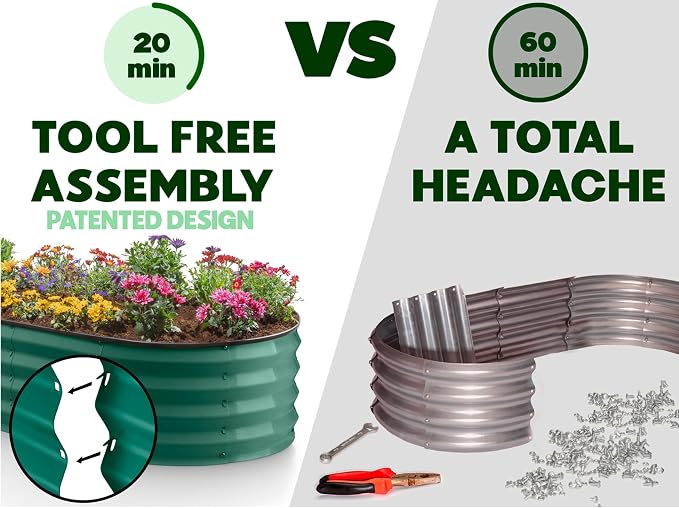 Plant & Plot Galvanized Raised Garden Beds Outdoor // 4×2×1 ft Planter Raised Beds for Gardening, Vegetables, Flowers // Large Metal Garden Box (Dark Green) // Patented Tool-Free Design