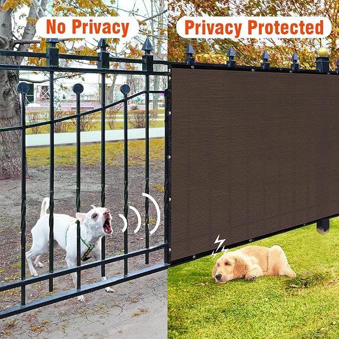 iCover 8x50ft Privacy Screen Fence, Outdoor Fencing Panels, Garden Windscreen Mesh Shade Sail Net Barrier, Include Reinforced Bindings and Brass Grommets Cable Zip Ties, Brown