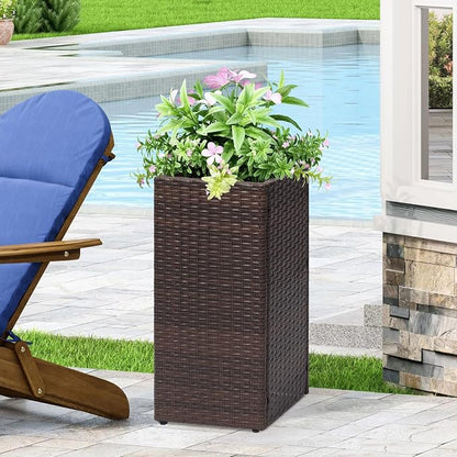 SUNNYPARK 2 Pack Tall Planters for Outdoor Rattan Square Box 12x12x24inch | All-Weather, Handmade PE Rattan, Removable Liner, Indoor Outdoor, Patio Porch Garden, Modern Design for Plants Flowers