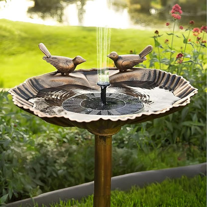 Water Fountain and Birdbath Solar Powered Polyresin Vintage Bronze/Green Outdoor Pond Fountain Combo Set Freestanding Bird Feeders for Garden Patio Deck or Yard