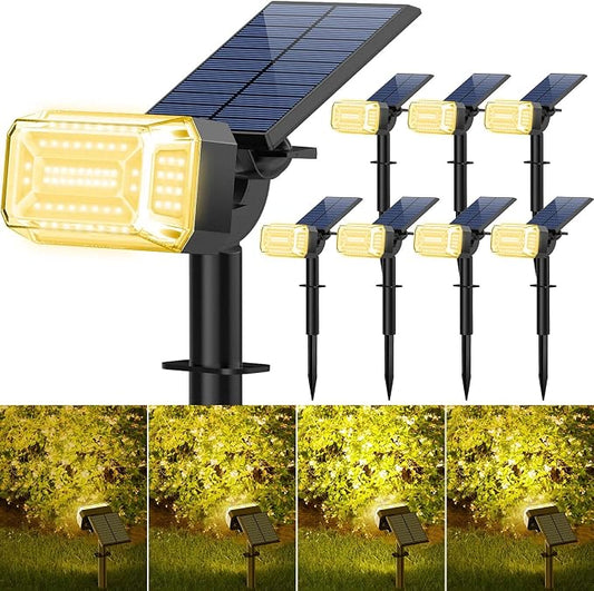 102 LEDs Solar Spot Lights Outdoor Waterproof IP65, [ 4 Modes/8 Pack] Solar Spotlights, Adjustable Light & Panel Landscape Flood Powered Lights for Yard Garden Pathway Wall Tree(Warm White)