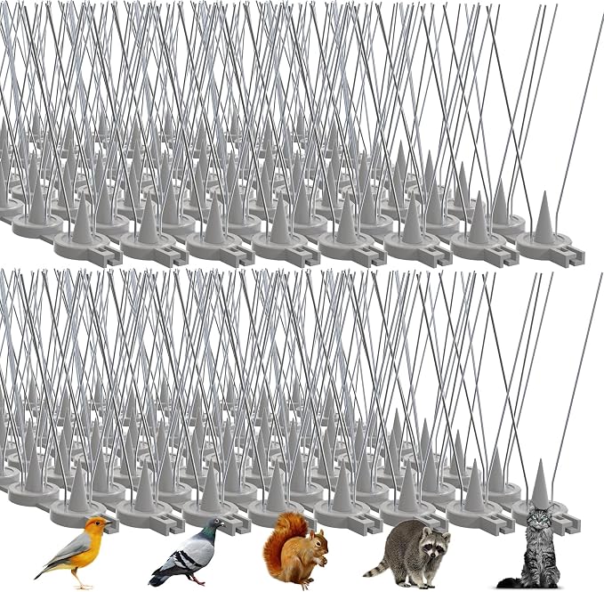 Bird Spikes, 16 Packs Pigeon Deterrent, Stainless Steel Bird Spikes Deterrent for Outside, Spikes Coverage 16 Feet, for Patio, Balcony and Garden Fence