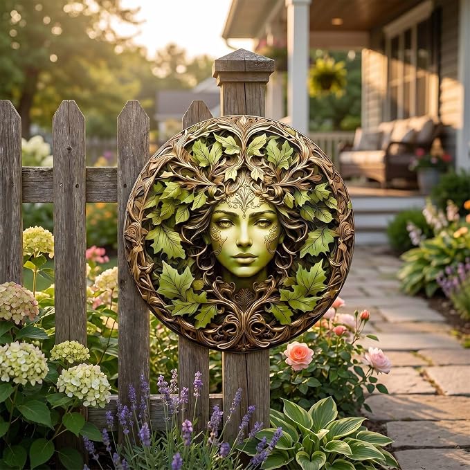 KVTTOZA 2D Tree Woman Flat Wall Art Decor, 11.8Inch Metal Outdoor Garden Wall Decors Gardens Guardian Decor Wall Art for Indoor Outdoor Room Garden Porch Fence Decor