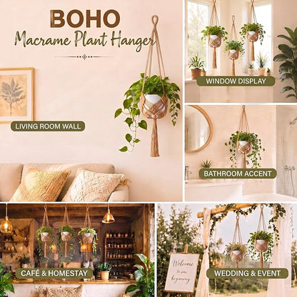 Shappy 2 Pack Boho Macrame Plant Hanger, Large Hanging Planter Plant Holder Pot Hanger Hanging Basket Wall Planters, Plants Lover Gift for Indoor Garden (Diamond Knot Macrame,Jute Color)