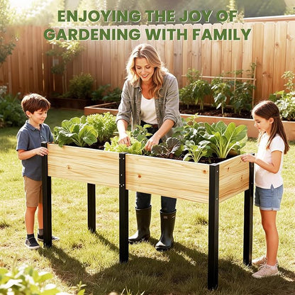 SUNYRISY Dual Wooden Raised Garden Bed Outdoor with Metal Legs for Gardening, 71" L x 23.6" W x 31.5" Elevated Planter Garden Box Raised Bed for Vegetable Flower Herb