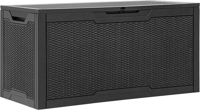 YITAHOME 100 Gallon Resin Deck Box | Weather Resistant Outdoor Storage Box, Lockable Indoor Outdoor Storage for Supplies and Essentials, Black