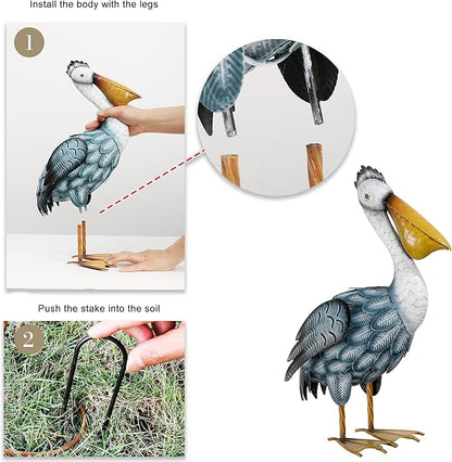 TERESA'S COLLECTIONS Pelican Statues Outdoor Decor, 16.5" Coastal Ocean Bird Garden Statues & Sculptures, Metal Yard Art Lawn Ornaments for Patio, Pond, Pool, Backyard Decorations