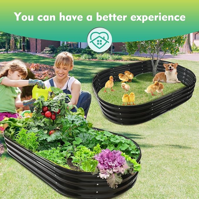 YSEJOMP 12" Tall Oval-Shaped/Elliptic Metal Raised Garden Bed Outdoor Black | 72X36X12 Inch,1 FT Tall,0.8MM Thick Galvanized Metal Painted,for Variety of Flowers,Herbs,Vegetables.with Gloves,Tool free