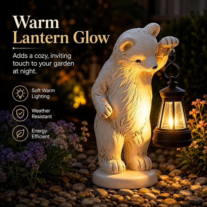 mocosa Solar Garden Statues Bear and LED Lights Birthday Gifts for Women Mom Grandma Solar Outdoor Cat Decor for Outside,Outdoor Solar Lights for Yard, Garden and Patio, Unique Gift for Women