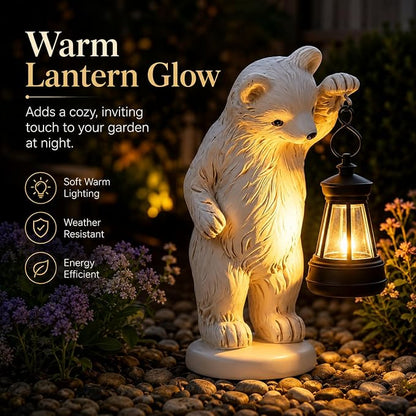 mocosa Solar Garden Statues Bear and LED Lights Birthday Gifts for Women Mom Grandma Solar Outdoor Cat Decor for Outside,Outdoor Solar Lights for Yard, Garden and Patio, Unique Gift for Women