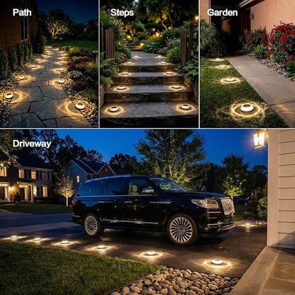 Solar Driveway Lights 12 Pack, Solar Deck Lights Outdoor IP67 Waterproof, 3000K Warm White Solar Ground Lights Landscape Path Lighting for Step Sidewalk Stair Garden Ground Pathway Yard