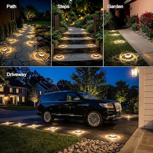Solar Driveway Lights 12 Pack, Solar Deck Lights Outdoor IP67 Waterproof, 3000K Warm White Solar Ground Lights Landscape Path Lighting for Step Sidewalk Stair Garden Ground Pathway Yard