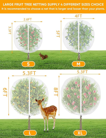 VITI Fruit Tree Netting for Cicadas - with 2Pcs 6Ftx5.3Ft Zipper&Drawstring Protection for Your Fruit Trees Garden Bird Netting Covers Blueberry Bush Tomato Bug Plant Protection Cherry Apple Tree
