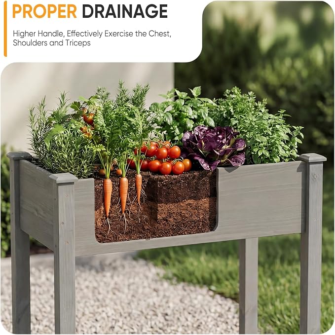 NEWBULIG Raised Garden Bed Wood 34x18x30in, Elevated Wood Planter Box Stand with Legs for Outdoors Balcony Backyard, Raised Garden Bed for Planting Herbs Flowers Vegetables, Grey