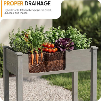 NEWBULIG Raised Garden Bed Wood 34x18x30in, Elevated Wood Planter Box Stand with Legs for Outdoors Balcony Backyard, Raised Garden Bed for Planting Herbs Flowers Vegetables, Grey