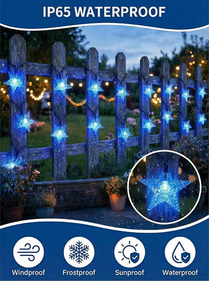 Twinkle Solar Star String Lights Outdoor Waterproof 39FT/100L Fairy Lights | 8 Modes Camping Garden Wedding Party Tree Holidays Backyard Patio Blue