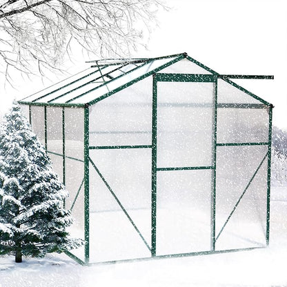 6'x 8' Polycarbonate Greenhouse with Thickened Aluminum and Sliding Door,Heavy Duty Walk-in Plant Garden Green House,W/ Drainage System,for Backyard,Terrace,Garden,Green
