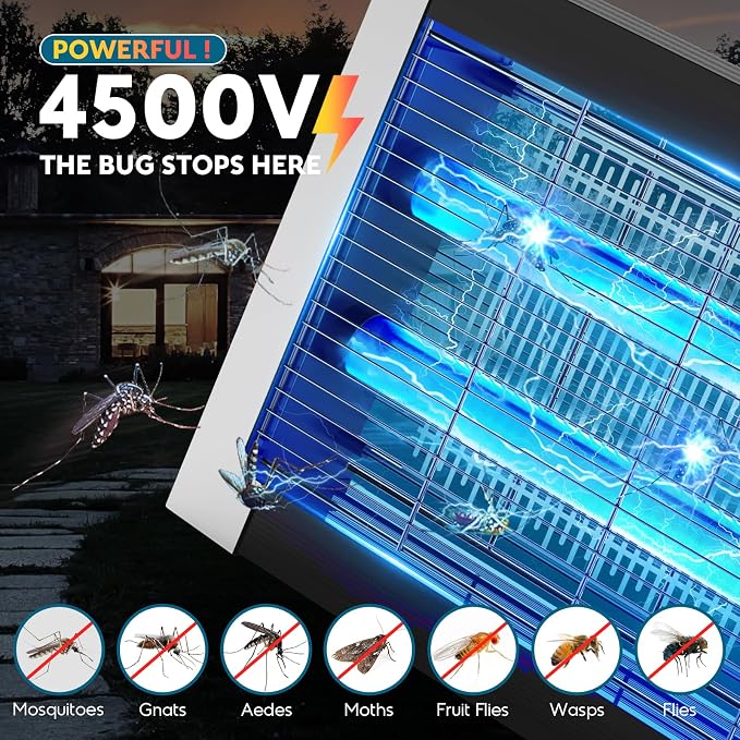 Solar Bug Zapper Outdoor, Waterproof Mosquito Zapper Outdoor Solar Powered, 4500V Electric Bug Zapper Indoor w/Smart Light Sensor, Mosquito Trap Fly Zapper for Patio Kitchen Garage Yard Camping