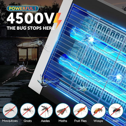 Solar Bug Zapper Outdoor, Waterproof Mosquito Zapper Outdoor Solar Powered, 4500V Electric Bug Zapper Indoor w/Smart Light Sensor, Mosquito Trap Fly Zapper for Patio Kitchen Garage Yard Camping