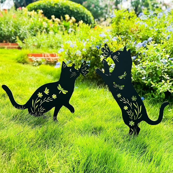 TIGGSY Cat Metal Decorative Garden Stakes Cat Gifts for Women/Men Unique Gifts Silhouette Statues for Yard Art, Outside, Patio, Outdoor Decor, Garden Decorations, Lawn Ornaments