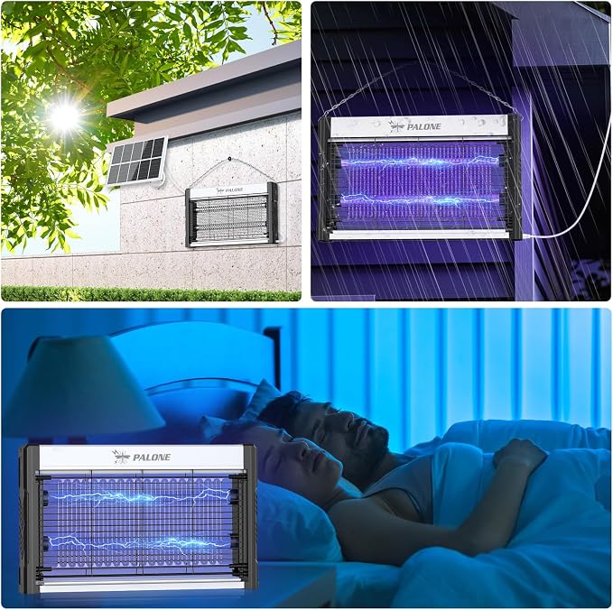 Solar Bug Zapper Outdoor, 4500V Mosquito Zapper with 10ft Cable, Rechargeable Electric Bug Zapper with 10W Solar Panel, Waterproof Fly Insect Mosquito Trap for Backyard, Patio, Garden, Balcony