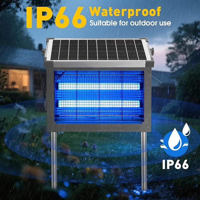 Solar Bug Zapper Outdoor, 4500V Solar Mosquito Zapper Outdoor Waterproof, 1/2 Acre Coverage Rechargeable Electric Fly Zapper, Cordless Portable Mosquito Traps for Backyard, Patio, Camping, Indoor