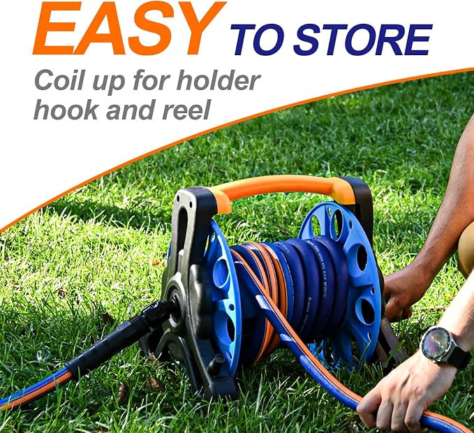 garden hose 25 ft x 5/8", Hybrid Rubber 25ft water hose, Durable, Anti-UV, Sturdy, No-Leakage, Lightweight, Flexible, Heavy Duty garden hoses with Swivel Handle