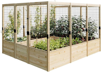 PaPaJet Wooden Raised Garden Bed for Outdoor, 1.6FT Depth Large Planter Box with Netting for Gardening, Vegetables, Flowers, Herbs（7.5× 8.9× 5.9FT）