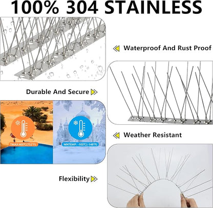 Bird Spikes,12Pcs,Stainless Steel Spikes with Base,Keep Woodpeckers Pigeon Raccoons Away,Anti Climb Spikes for Graden Patio Fence,9.84Ft