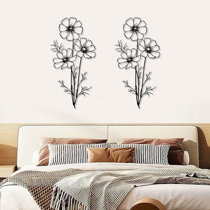 DETENE 2-Pack Black Silhouette Flower Metal Wall Art – Simple Minimalist Modern Decorative Metal Flower Wall Decor for Living Room, Bedroom, Office
