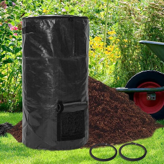 Compost Bin Bags 34 Gallon Garden Compost Bags Outdoor Reusable,Organic Waste Garden Yard Compost Bag Collapsible Leaf Lawn Bags Gardening Container