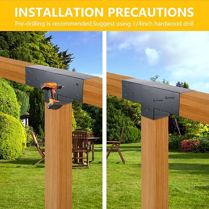 4x4 Pergola Brackets Kit, 3-Way T Shape, 3.58 x 3.58 in, 2 Pack | Q235 Steel with Black Powder-Coated Finish, 32 Self-Tapping Screws Included for Gazebos, Patios and Garden Arbors