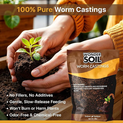 WONDER SOIL | Premium Organic Worm Castings for Plants | 3 lbs (2 Quarts) Bag Natural Soil Amendment for Indoor & Outdoor Plants, Vegetables, Flowers, Gardens | Fertilizer & Compost Enhancer | 3LBS