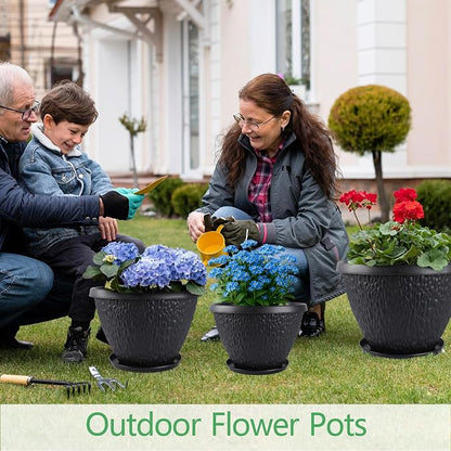 Nooulap 4 Pack Large Plant Pots for Outdoor Indoor, 16 inch Flower Pots for Garden House Decor, Thickened Planters with Drainage Holes & Saucer (Black)