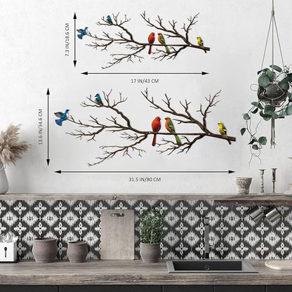 ESTART Metal Birds Wall Art, Metal Vivid Birds on Branch Silhouette Wall Decor Black Leaves with Bird Outdoor Hanging Wall Sculpture for Home Balcony Garden (Vintage Color, Small)