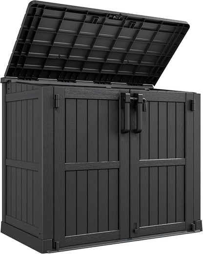 LHBcraft Waterproof Outdoor Storage Box 36 Cu Ft with Lockable Doors, Portable Horizontal Resin Storage Shed, Outdoor Storage Cabinet for Backyards
