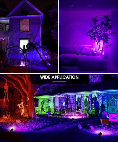 L LOHAS LED Tree Spotlight Outdoor, Purple Halloween Spot Lights for Yard, Auto On/Off 5W 120V Landscape Lighting for House, Holiday, Garden, Decoration, 450LM IP66 Waterproof, UL Listed, 2 Pack