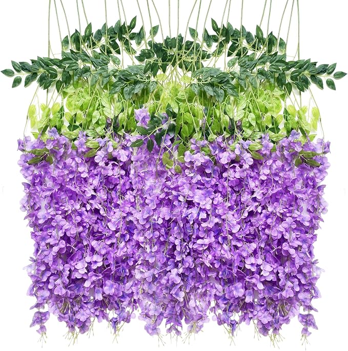 Artificial Wisteria Hanging Flowers Fake Wisteria Flower Garland Silk Vines Rattan Decor for Home Wedding Arch Wall Garden Greenery Bedroom Outdoor Office Party Decoration (36, Light Purple)