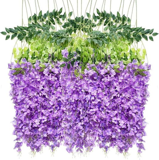 Artificial Wisteria Hanging Flowers Fake Wisteria Flower Garland Silk Vines Rattan Decor for Home Wedding Arch Wall Garden Greenery Bedroom Outdoor Office Party Decoration (36, Light Purple)