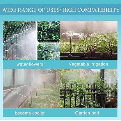 65FT 360° Adjustable Drip Irrigation System for Garden | 1/2'' Irrigation Tubing with 20 Nozzles, Automatic Watering Misting System, Drip Irrigation Kit for Greenhouse, Lawn, Plant