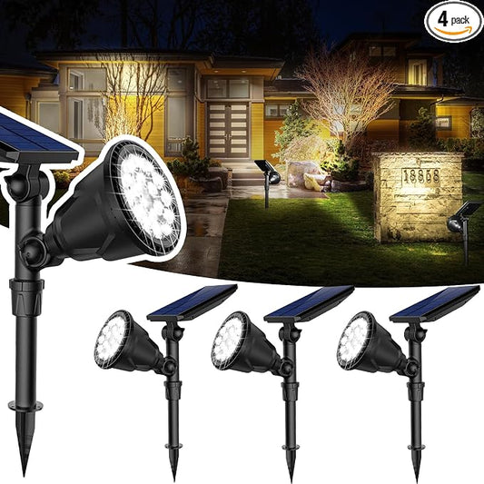 JSOT 600 LM Solar Spotlights Outdoor for Garden,IP65 Waterproof Solar Spot Lights Landscape Lighting for Walkway Wall Garden Backyard Path Pathway Driveway 18LED Beads Cool White 4 Pack