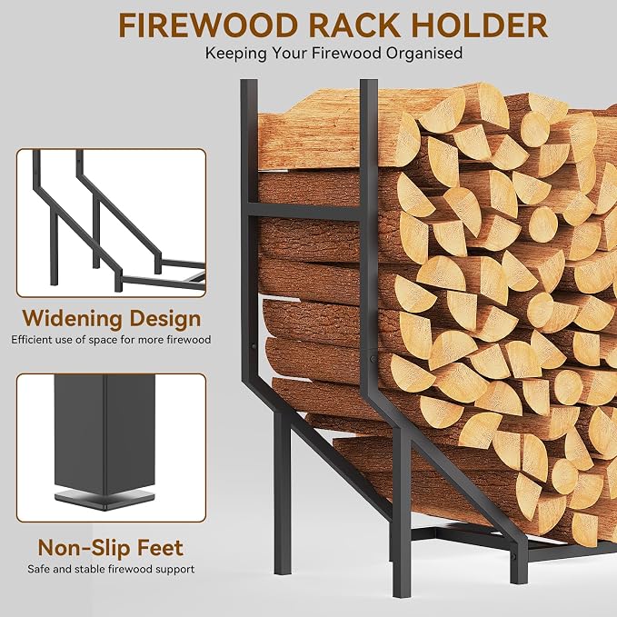 Ebeneze 3.2FT Firewood Rack Holder Outdoor Indoor, Heavy Duty Metal Log Holder Stand for Patio Porch, Stable Wood Holder Firewood Storage Fireplace Organizer