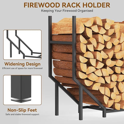 Ebeneze 3.2FT Firewood Rack Holder Outdoor Indoor, Heavy Duty Metal Log Holder Stand for Patio Porch, Stable Wood Holder Firewood Storage Fireplace Organizer