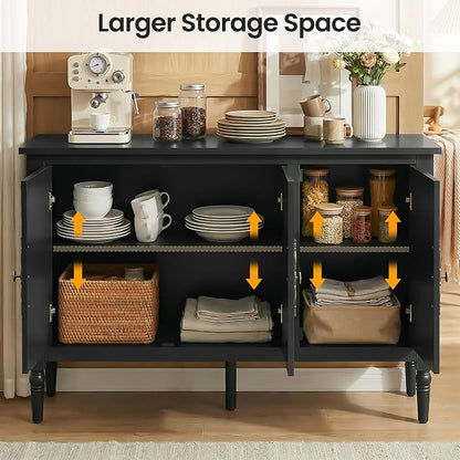RoyalCraft Buffet Sideboard Cabinet with 3 Doors, Wooden Coffee Bar Credenza with Adjustable Shelves, Vintage Storage Cabinet for Kitchen Dining Entryway Living Room, Black