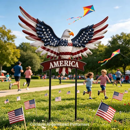 Eagle Patriotic Decor Garden Stakes Decorative Large 35.8in with America Sign, 4th of July Decorations Red White Blue Decor American Flag Memorial Day Decorations Metal Yard Art