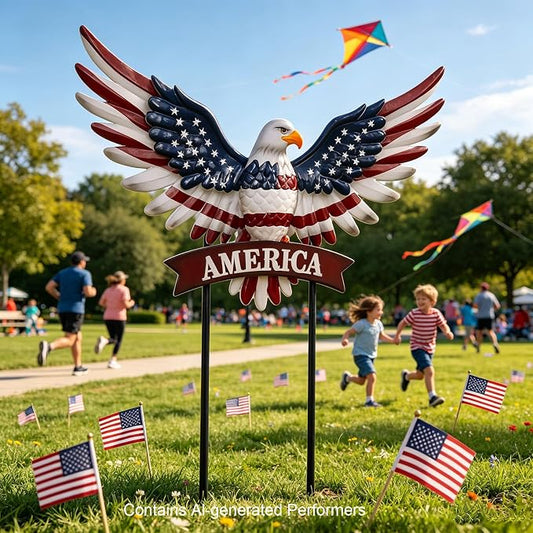 Eagle Patriotic Decor Garden Stakes Decorative Large 35.8in with America Sign, 4th of July Decorations Red White Blue Decor American Flag Memorial Day Decorations Metal Yard Art