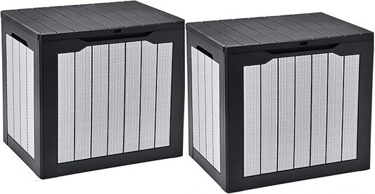 YITAHOME 30 Gallon Deck Box | 2-Pack Waterproof Resin Outdoor Storage Box with Lock, Doubles as Bench Seating for Patio Furniture Cushions,Garden Tools &
