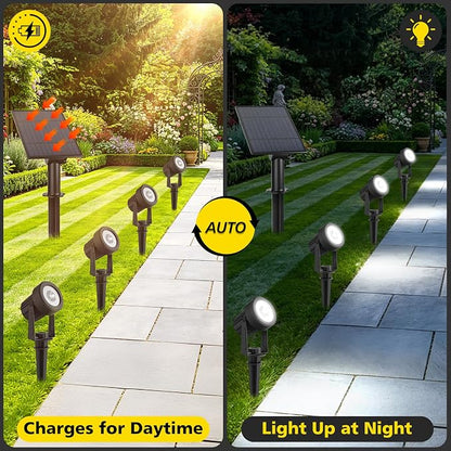 T-SUN Solar Spotlights Outdoor 4-in-1 IP65 Waterproof Solar Landscape Spotlights, Auto ON/Off Solar Lights for Garden, Yard, Driveway, Pool Area(White)