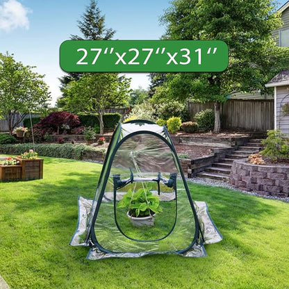 Mini Pop Up Greenhouse; 27"x27"x31"; Indoor/Outdoor; PVC/Steel; Zipper Closure; Green